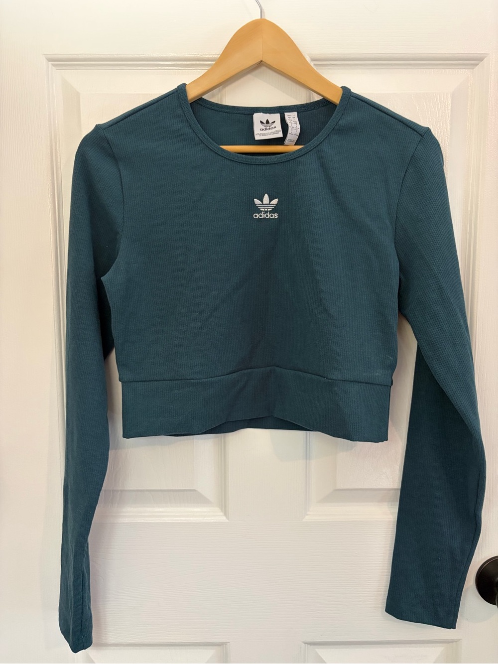 Adidas Teal Ribbed Long-Sleeve Crop Top - Size L